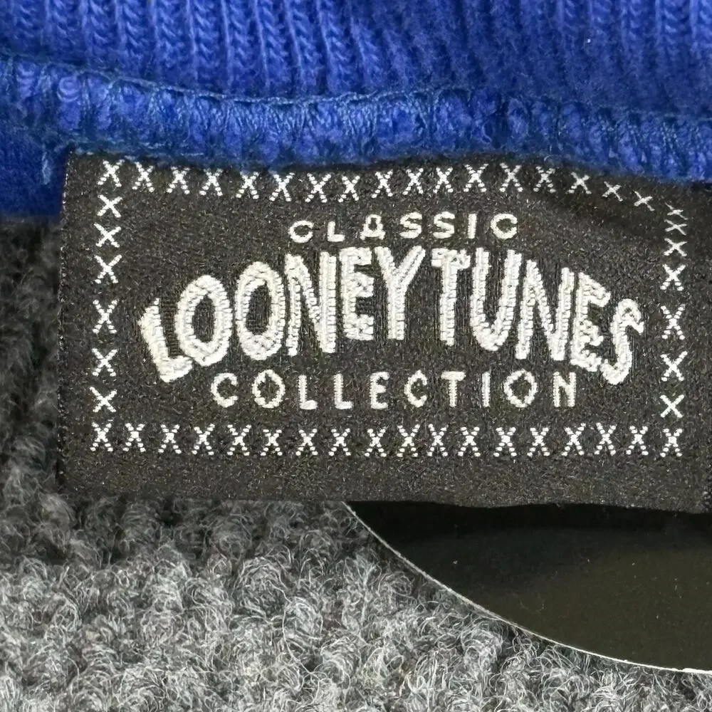 Vintage Looney Tunes Sweatshirt Boys 10-12 Blue Sylvester Tweety Fleece 90s
